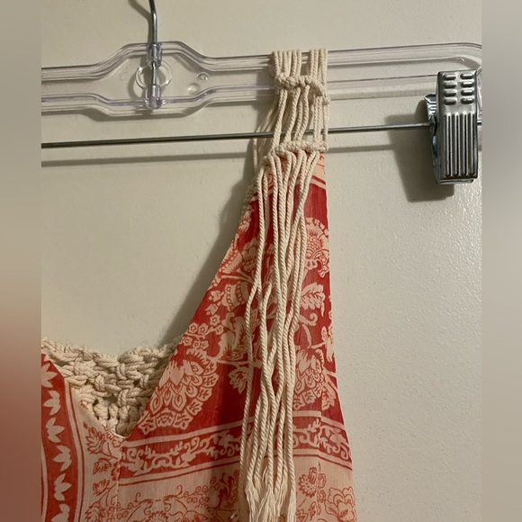 Zara Printed Crochet Fringe Boho Maxi Dress Size Extra Small - Picture 12 of 15